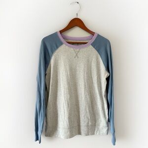 Eddie Bauer Gray and Blue Crew Neck LS Shirt Softball Style Large